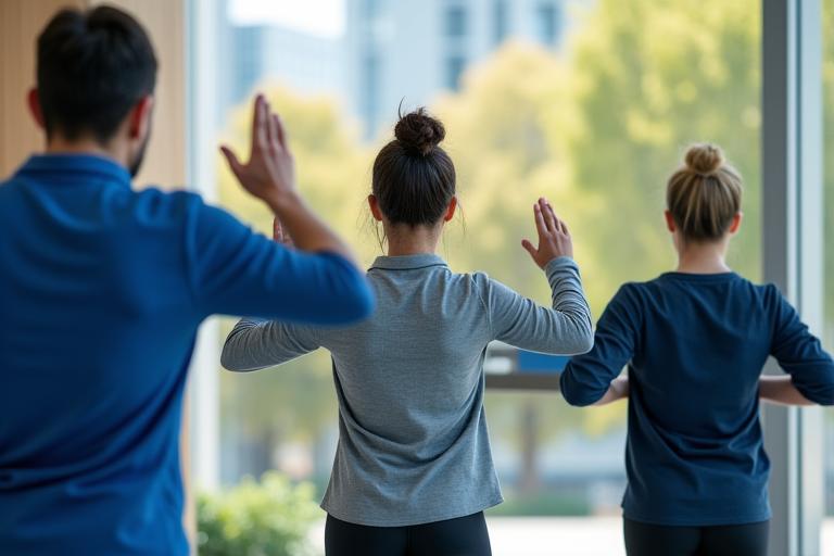 Mitarbeiter nehmen an einem Büro-Fitnessprogramm teil
