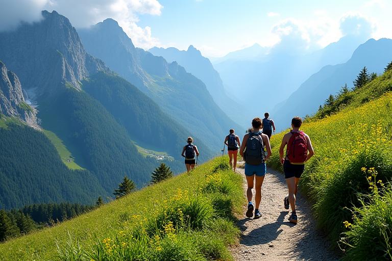 Menschen beim Wandern in den österreichischen Alpen