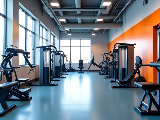 Modernes Fitnessstudio-Interieur bei Fleet Fitness mit Trainingsgeräten